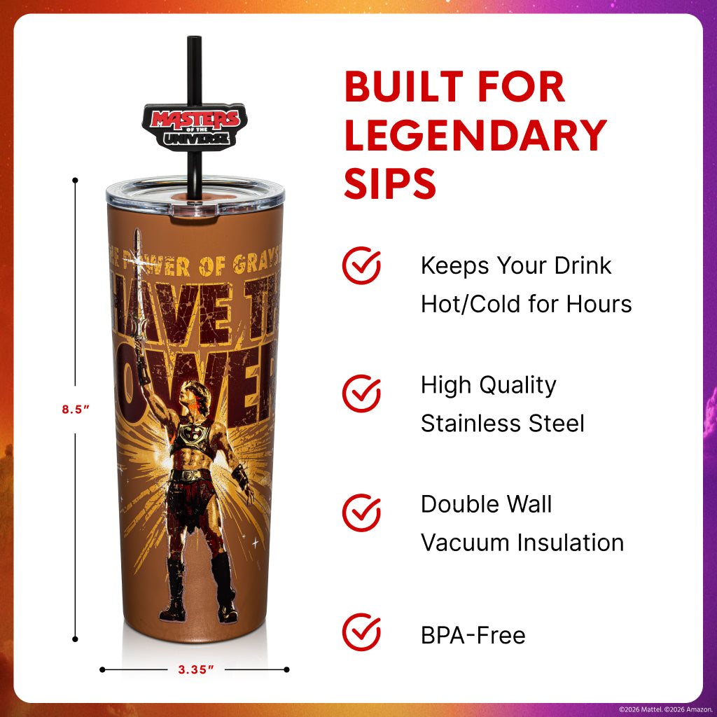 Full set of the He-Man I Have The Power drinkware including straws and packaging.