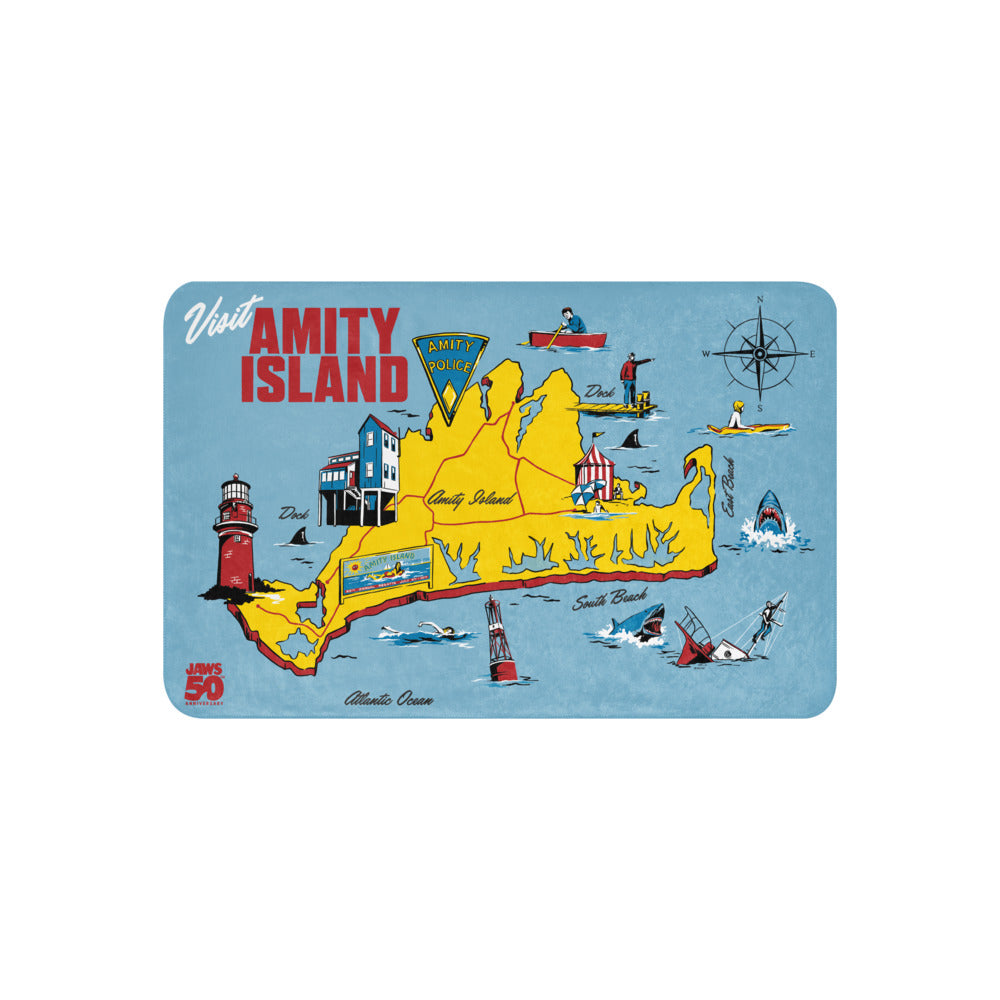 Jaws 50th Anniversary Amity Island Sherpa Blanket 37 in x 57 in