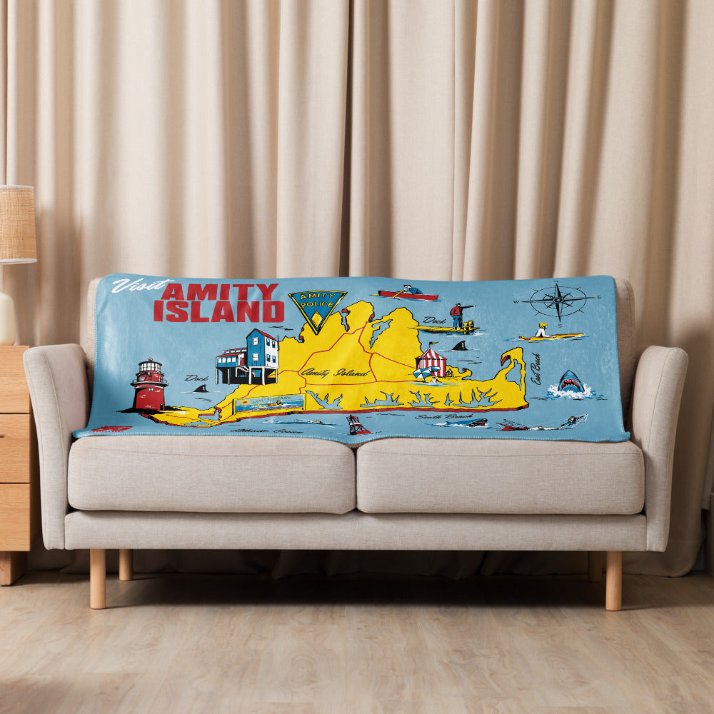 Jaws 50th Anniversary Amity Island Sherpa Blanket