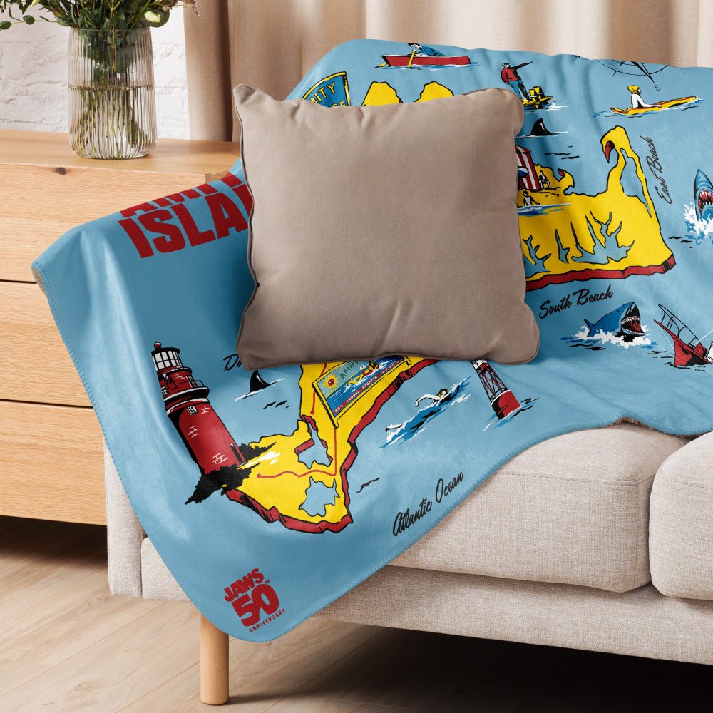 Jaws 50th Anniversary Amity Island Sherpa Blanket