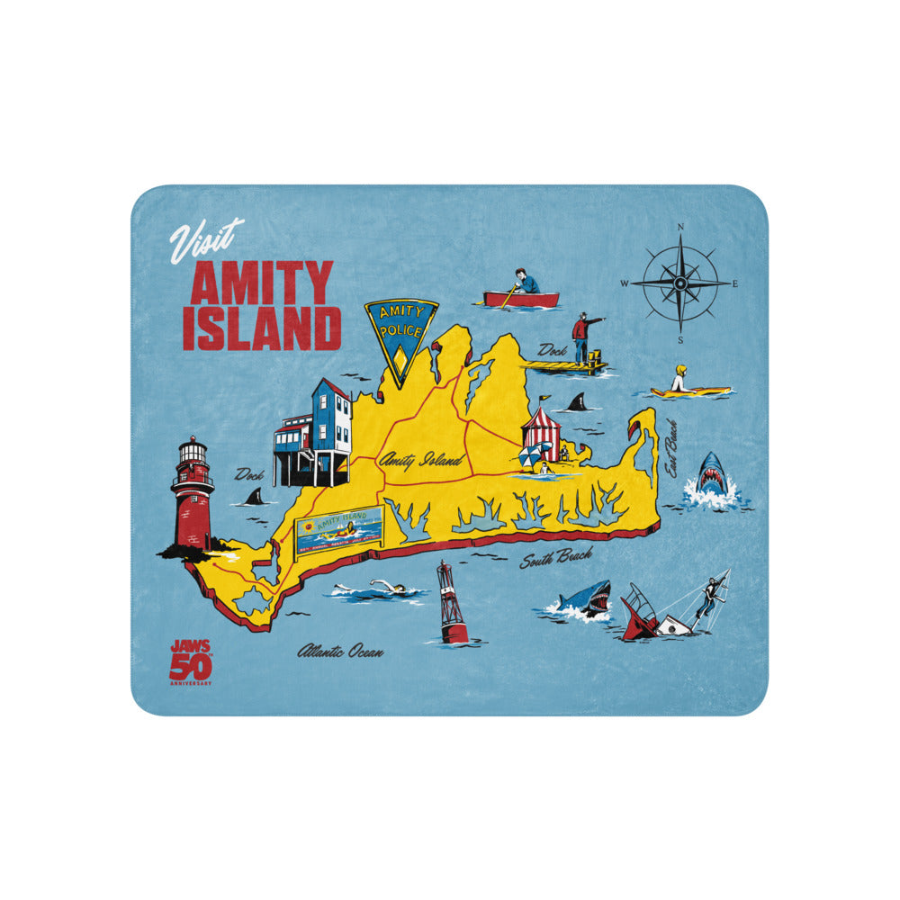 Jaws 50th Anniversary Amity Island Sherpa Blanket 50 in x 60 in