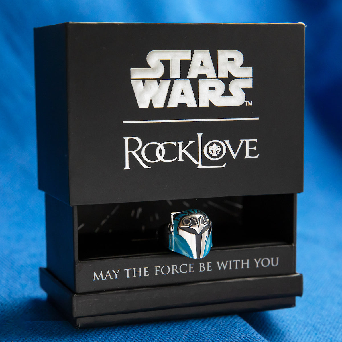 Angled shot of the Bo-Katan sterling silver ring design.