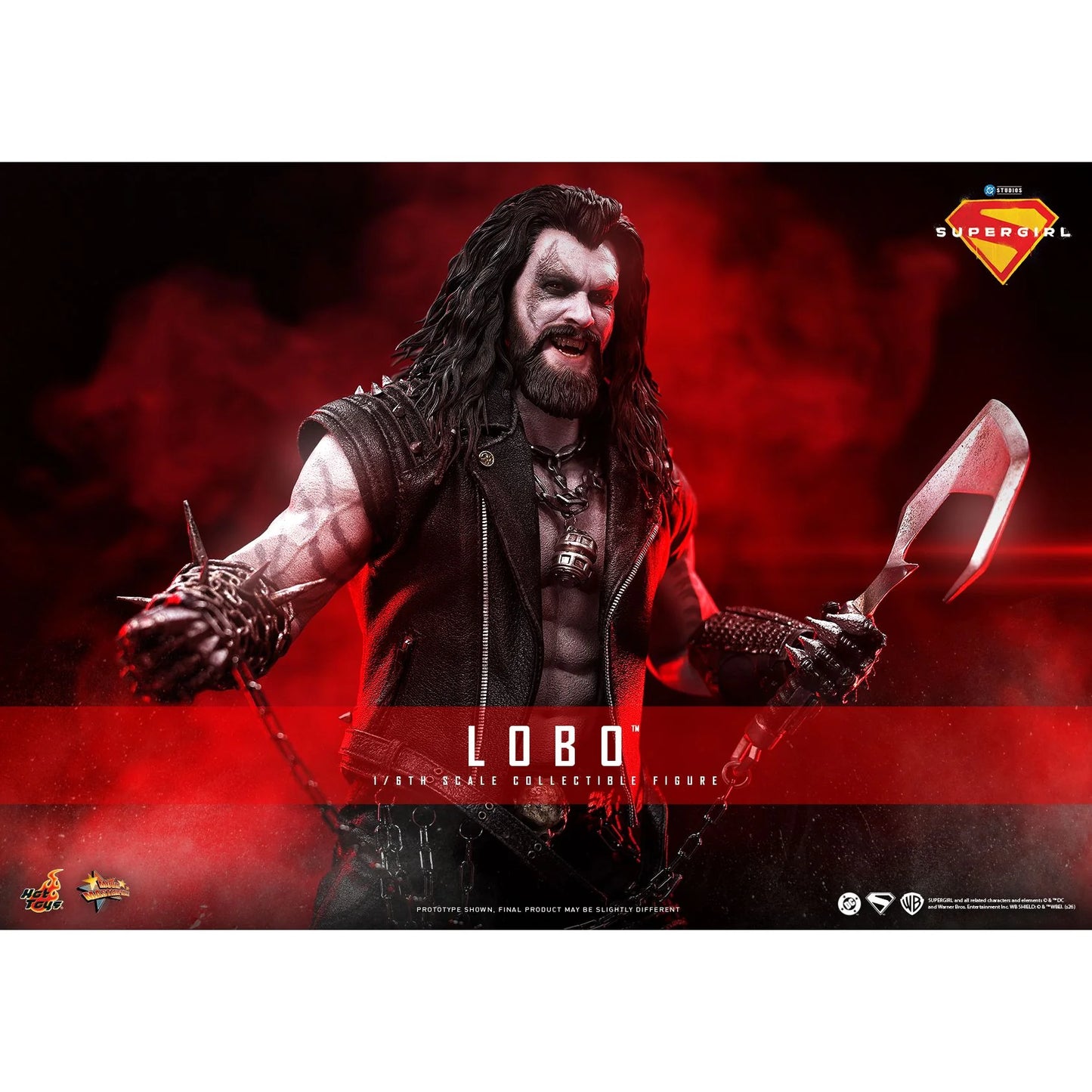 Dynamic shot of Lobo figure wielding his iconic metal chain weapon