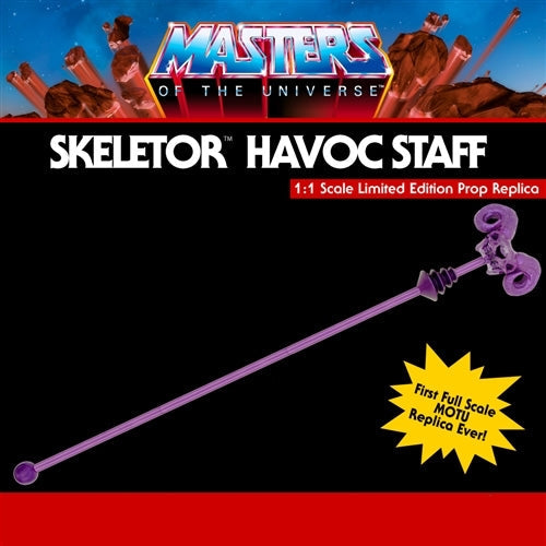 Full length view of the 81 inch Masters of the Universe Skeletor Havoc Staff prop replica-8