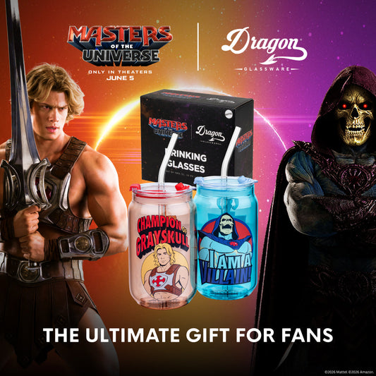 Masters of the Universe 2026 Movie Drinking Glass set featuring film logos-13