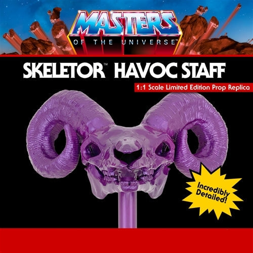 Detailed texture of the weathered metal finish on the Skeletor Havoc Staff