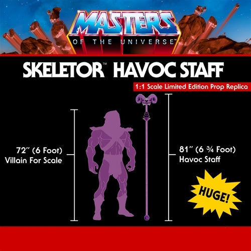 Profile view of the heavyweight metal Skeletor Havoc Staff prop replica