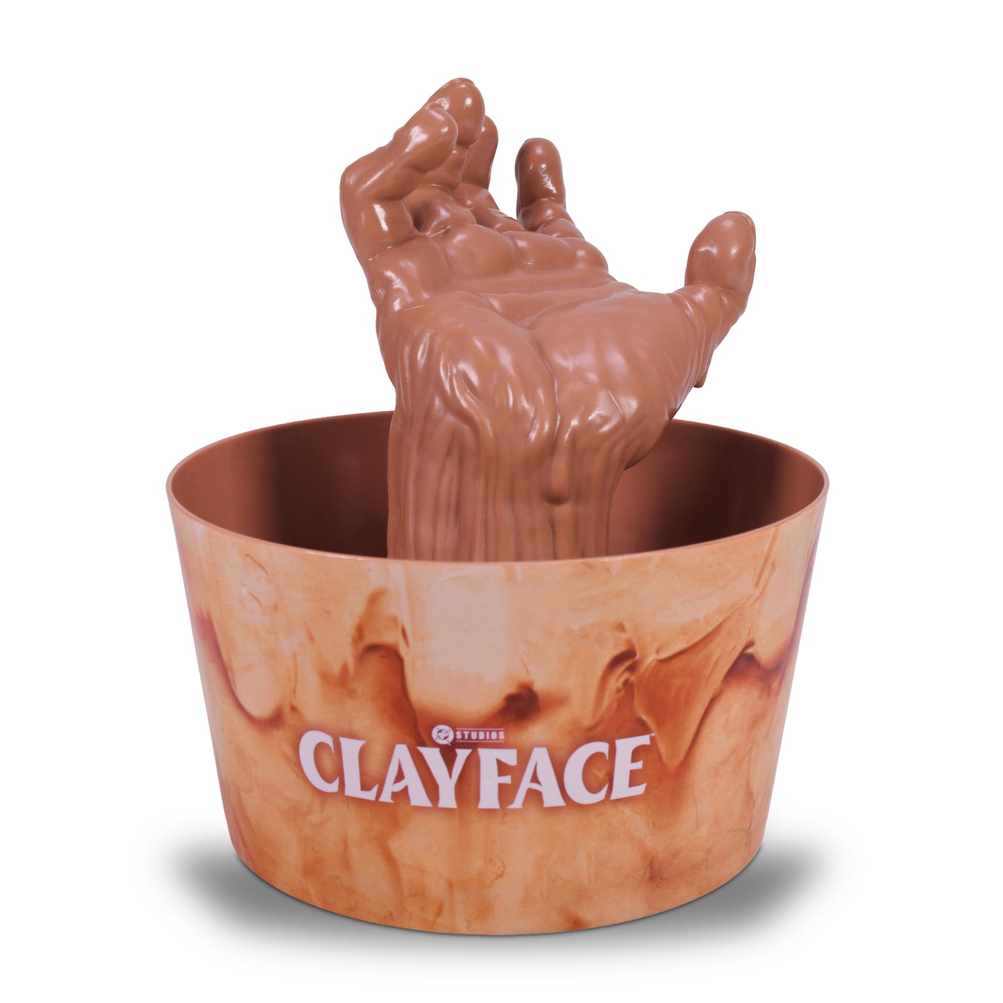 Front view of the sculpted Clayface popcorn bucket showing textured muddy details and character likeness
