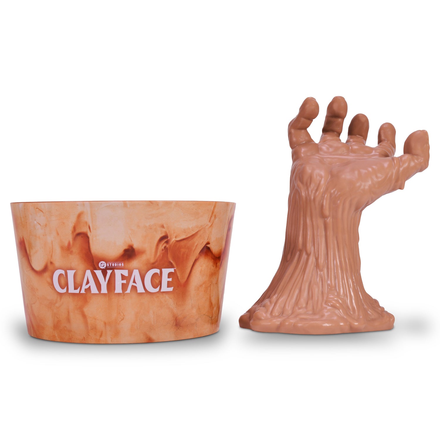 Side profile view of the plastic Clayface popcorn bucket