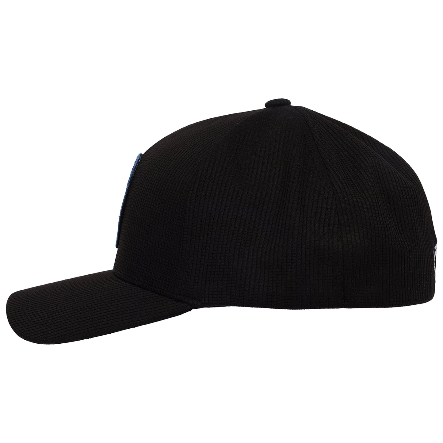 Side profile of the curved brim baseball cap showing the structured crown.