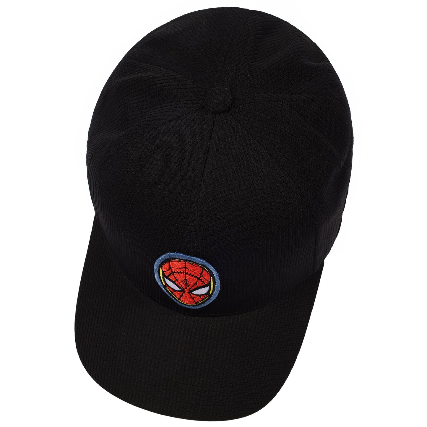 Angled view of the all-black Spider-Man cap for streetwear styling.