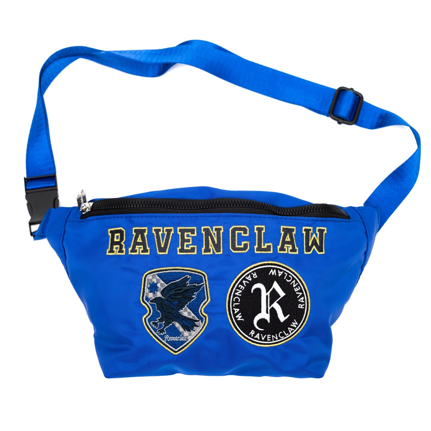 Side view of the Harry Potter fanny pack showing the buckle and adjustable waist strap.