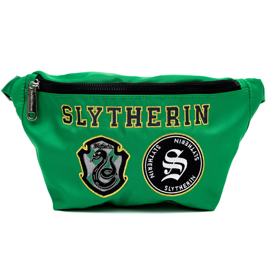 Front view of the green Harry Potter Slytherin fanny pack with embroidered patches-0