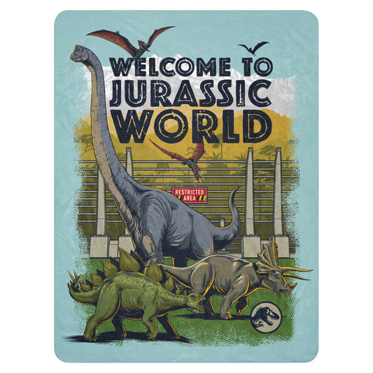Jurassic Welcome to Jurassic World Sherpa Blanket 50 in x 60 in-1