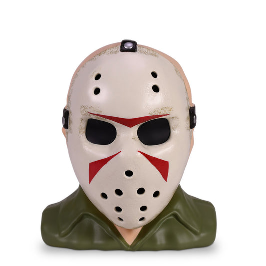 Front view of the Friday the 13th Jason figural head popcorn bucket showing the iconic hockey mask-0