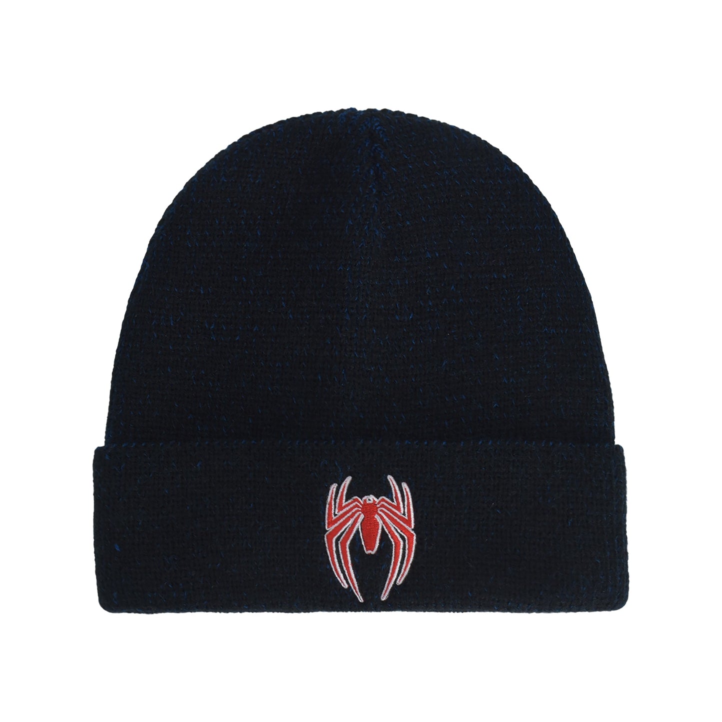 Blue knit beanie featuring a red embroidered Spider-Man game logo