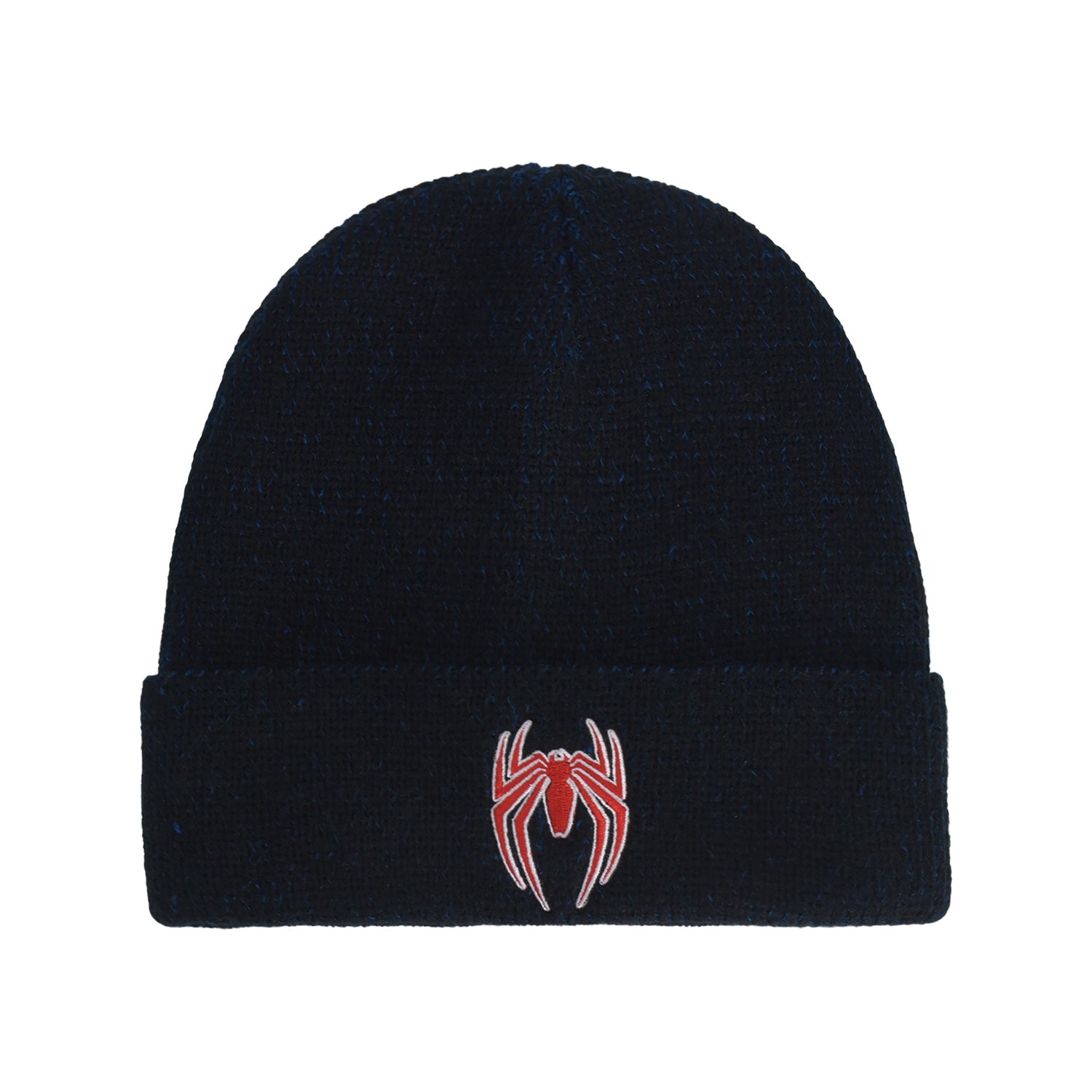 Blue knit beanie featuring a red embroidered Spider-Man game logo