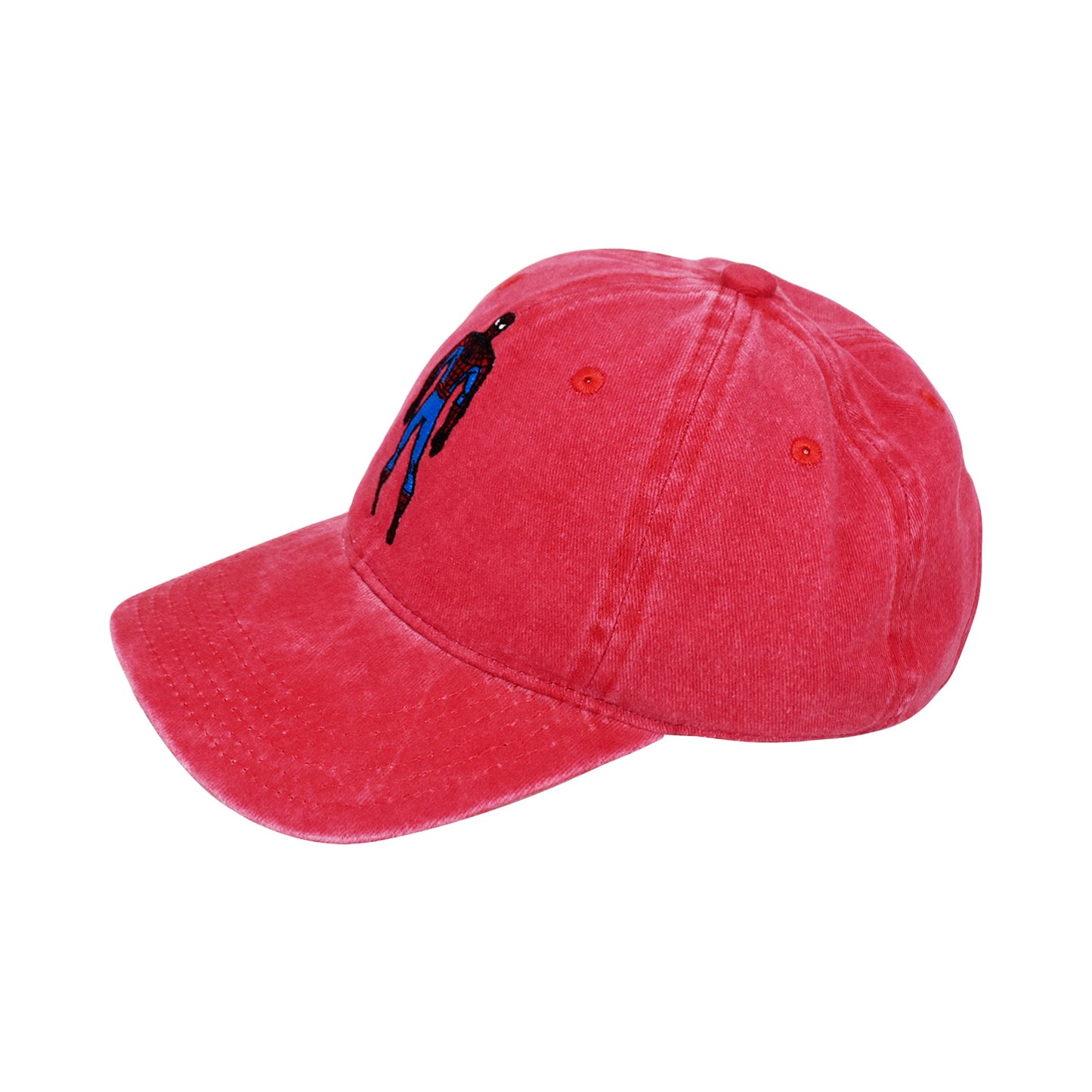 Underside of the curved brim on the Marvel Spider-Man dad hat