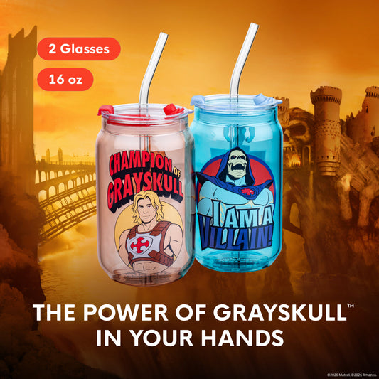Masters of the Universe 2026 Movie Drinking Glass set featuring film logos-1