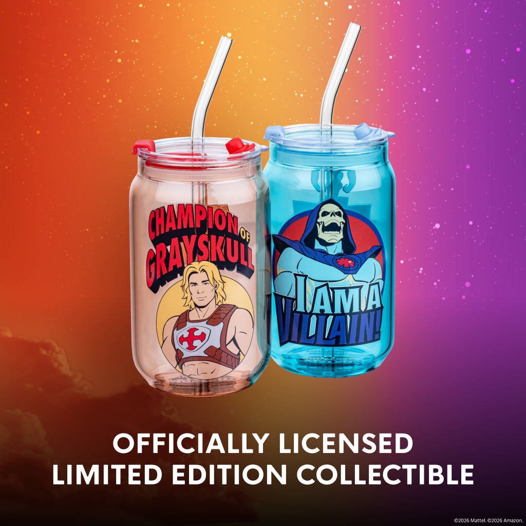 Masters of the Universe movie characters on premium drinking glasses