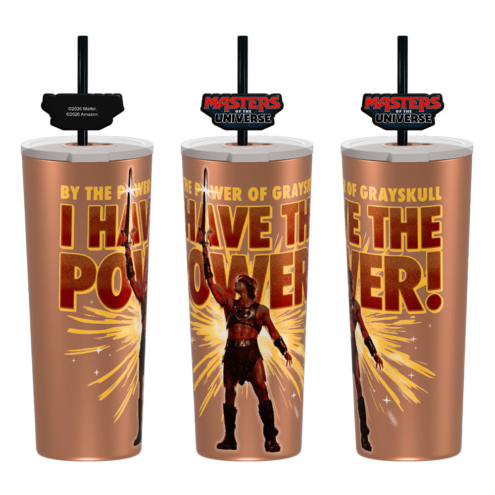 Dragon Glassware Masters of the Universe vacuum insulated tumbler in a car cup holder.