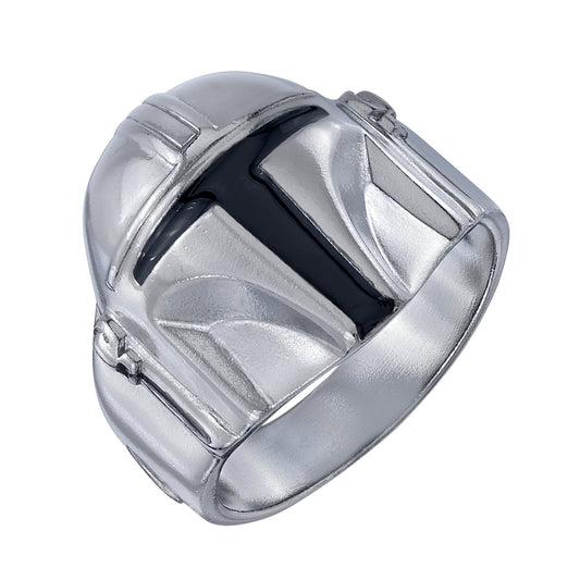 Star Wars x RockLove The Mandalorian Helmet Sterling Silver Ring featuring gunmetal rhodium finish.-1