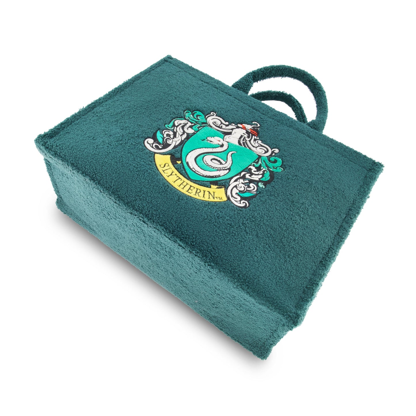 Interior view of the spacious Slytherin tote showing the back wall zip pocket for organization.