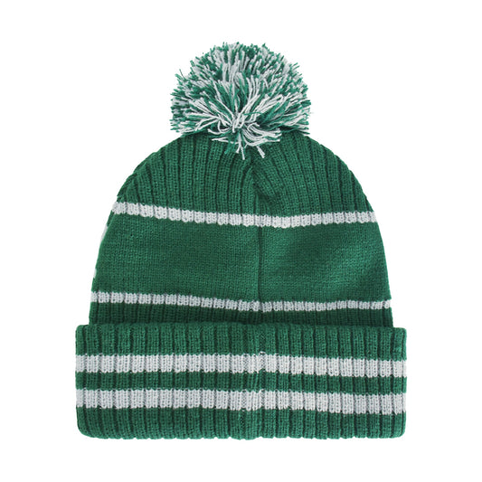 Green and white Harry Potter Slytherin collegiate beanie with pom pom-1