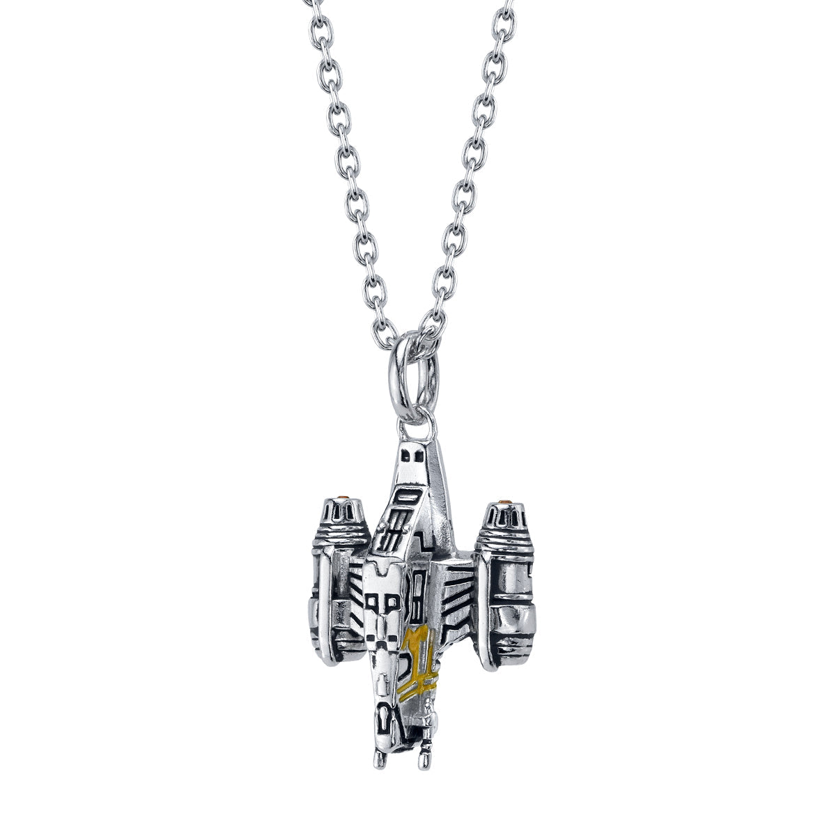 Razor Crest pendant detail showing yellow enamel