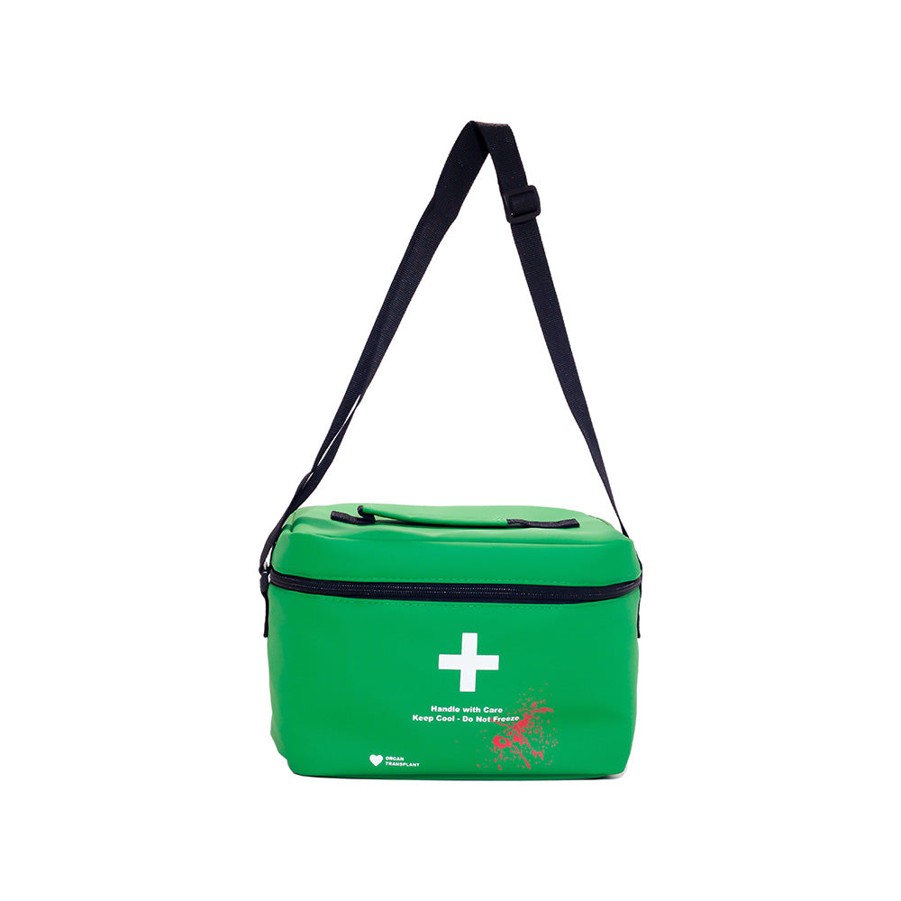 Front view of the Resident Evil Medical Courier Popcorn Bucket showing tactical medical design and branding