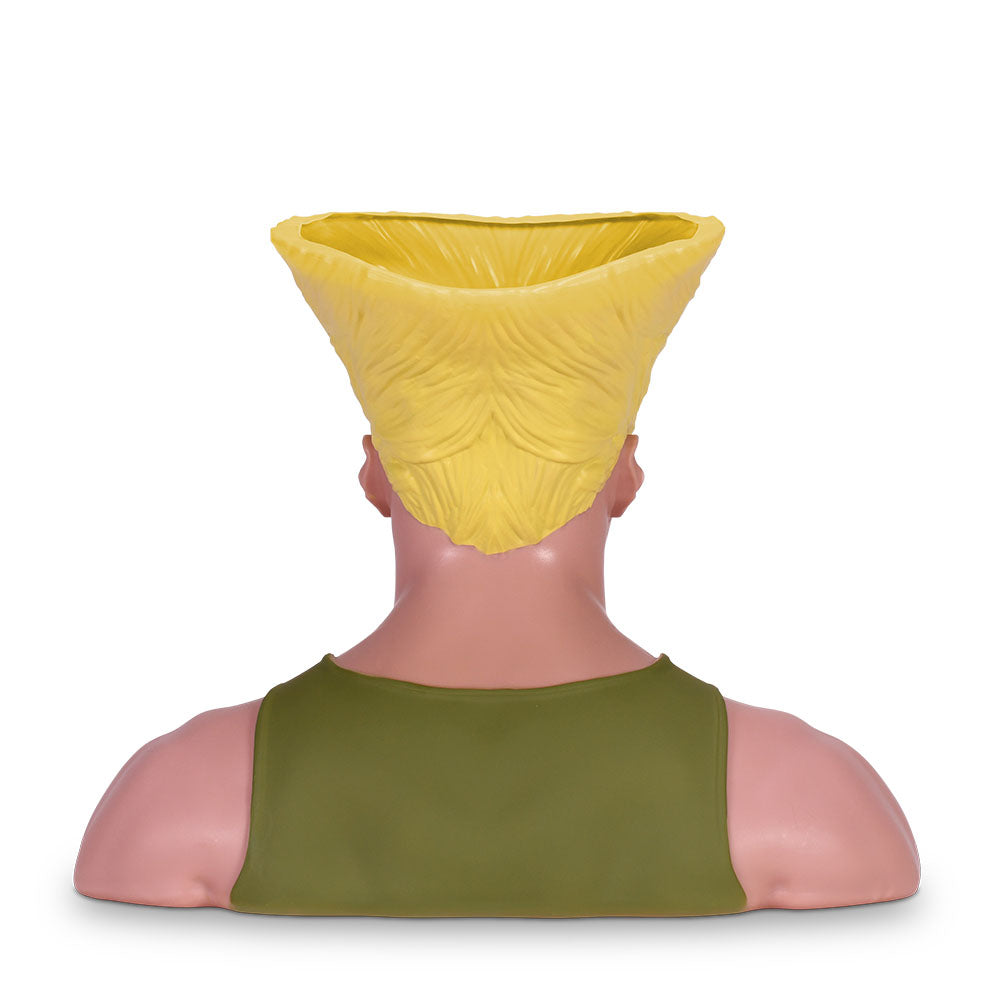 Close-up shot of the facial details on the Guile bust popcorn bucket
