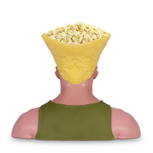 Front view of the Street Fighter Guile bust popcorn bucket showcasing his signature flat-top and determined expression-1