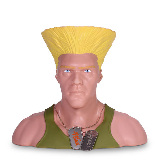 Front view of the Street Fighter Guile bust popcorn bucket showcasing his signature flat-top and determined expression-0