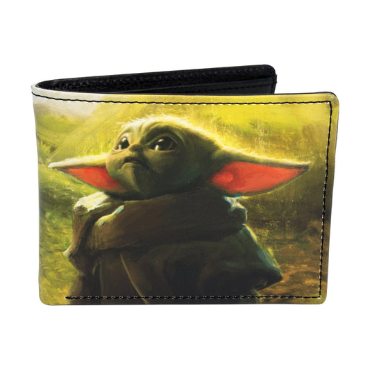 Star Wars Grogu bifold wallet showing the front design with The Child character graphics.-2