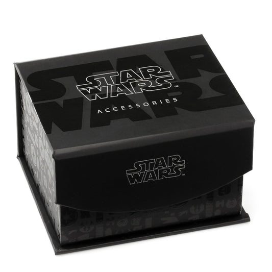 Close-up of Star Wars Grogu 3D cufflinks showing detailed character sculpting and plated metal finish.-3