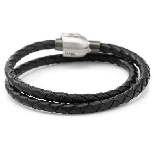 Star Wars Mandalorian double wrap black leather bracelet with stainless steel helmet clasp-1