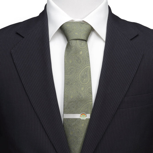 Front view of the silver Star Wars tie bar featuring Grogu in his bassinet-1