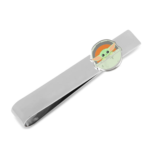 Front view of the silver Star Wars tie bar featuring Grogu in his bassinet-0