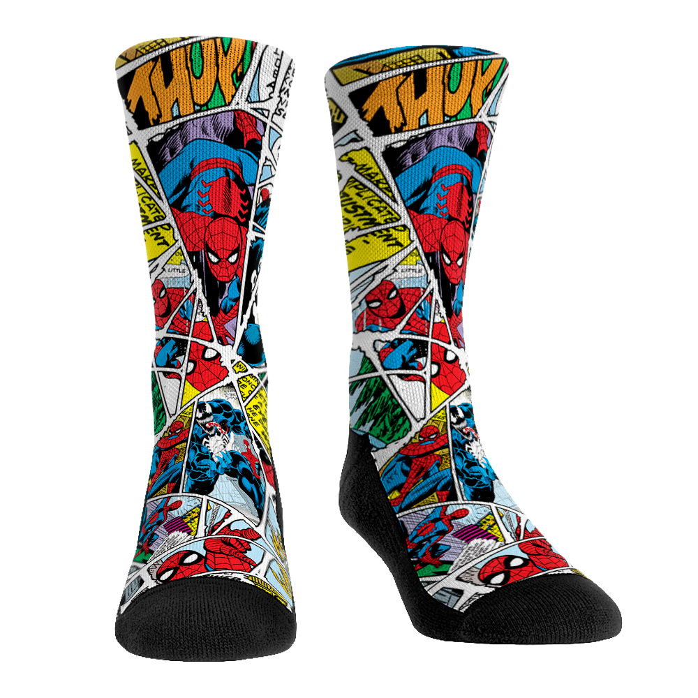 Spider-Man Webbed Out graphic crew socks with red and black web design