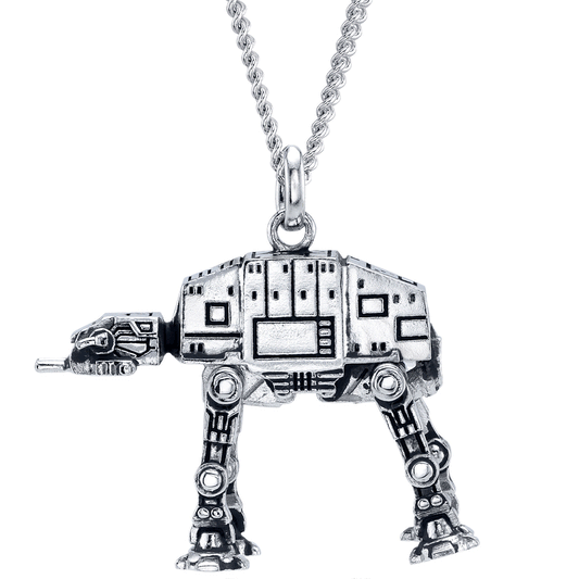 Star Wars x RockLove AT-AT sterling silver pendant necklace on an adjustable curb chain.-0