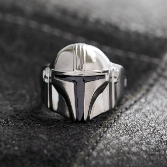 Star Wars x RockLove The Mandalorian Helmet Sterling Silver Ring featuring gunmetal rhodium finish.-6