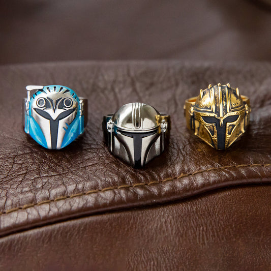 Star Wars x RockLove The Mandalorian Helmet Sterling Silver Ring featuring gunmetal rhodium finish.-11