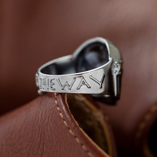 Star Wars x RockLove The Mandalorian Helmet Sterling Silver Ring featuring gunmetal rhodium finish.-9
