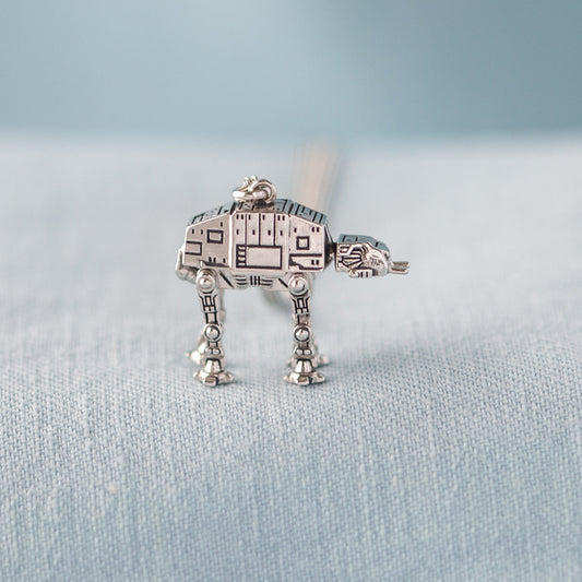 Star Wars x RockLove AT-AT sterling silver pendant necklace on an adjustable curb chain.-3