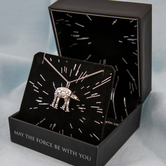 Star Wars x RockLove AT-AT sterling silver pendant necklace on an adjustable curb chain.-5