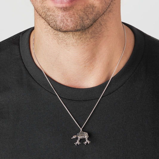 Star Wars x RockLove AT-AT sterling silver pendant necklace on an adjustable curb chain.-2
