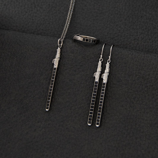 Star Wars x RockLove Darksaber necklace in black rhodium.-3