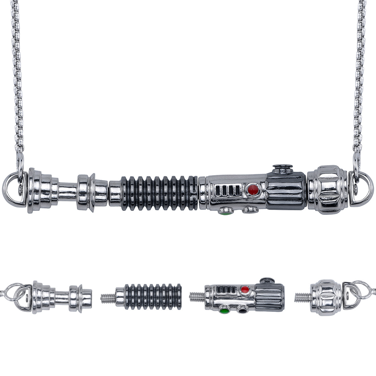 Star Wars x RockLove Duty and Resolve Lightsaber Workshop Necklace assembled on chain