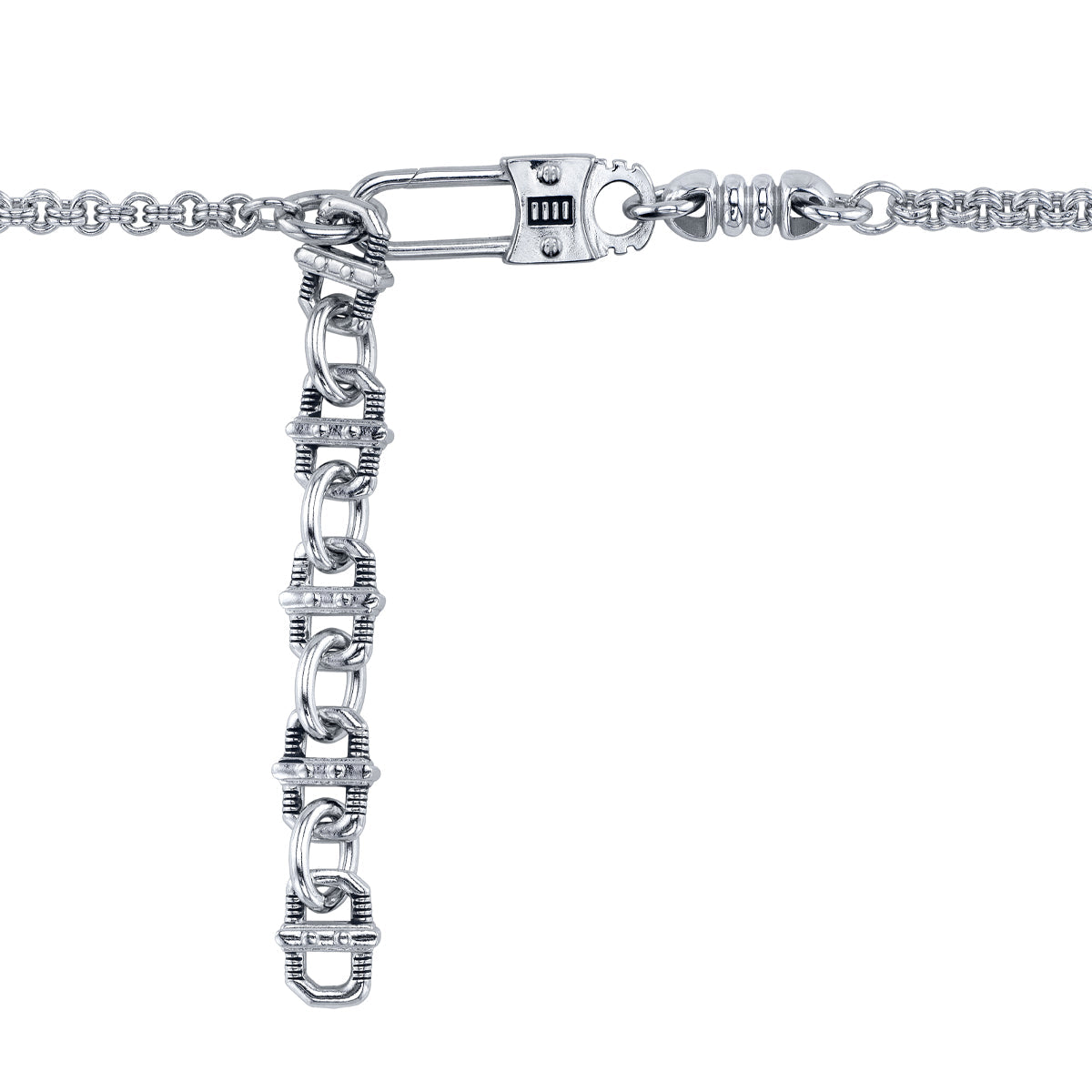 Full view of the Galactic Forge necklace with custom sculpted links and clasp