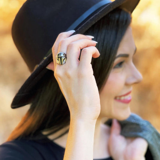 Star Wars x RockLove The Mandalorian Helmet Sterling Silver Ring featuring gunmetal rhodium finish.-5